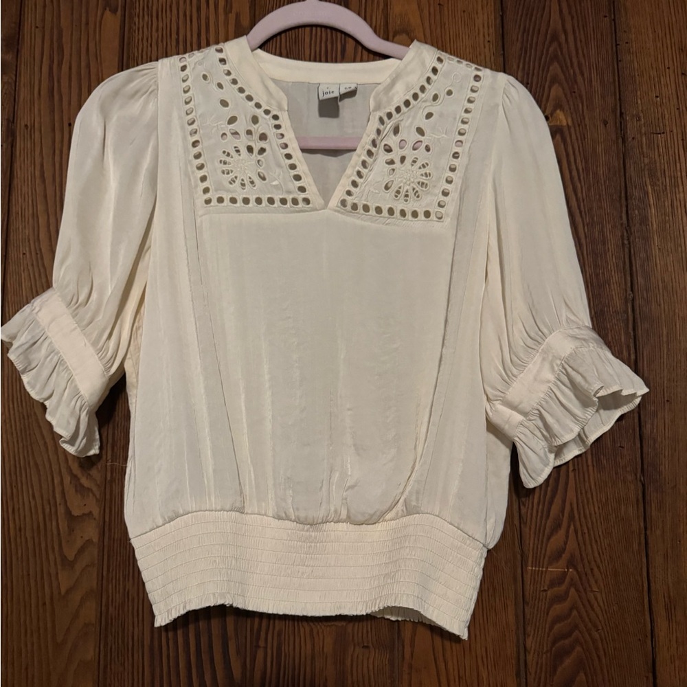Joie Cream Eyelet-Trim Peasant Blouse